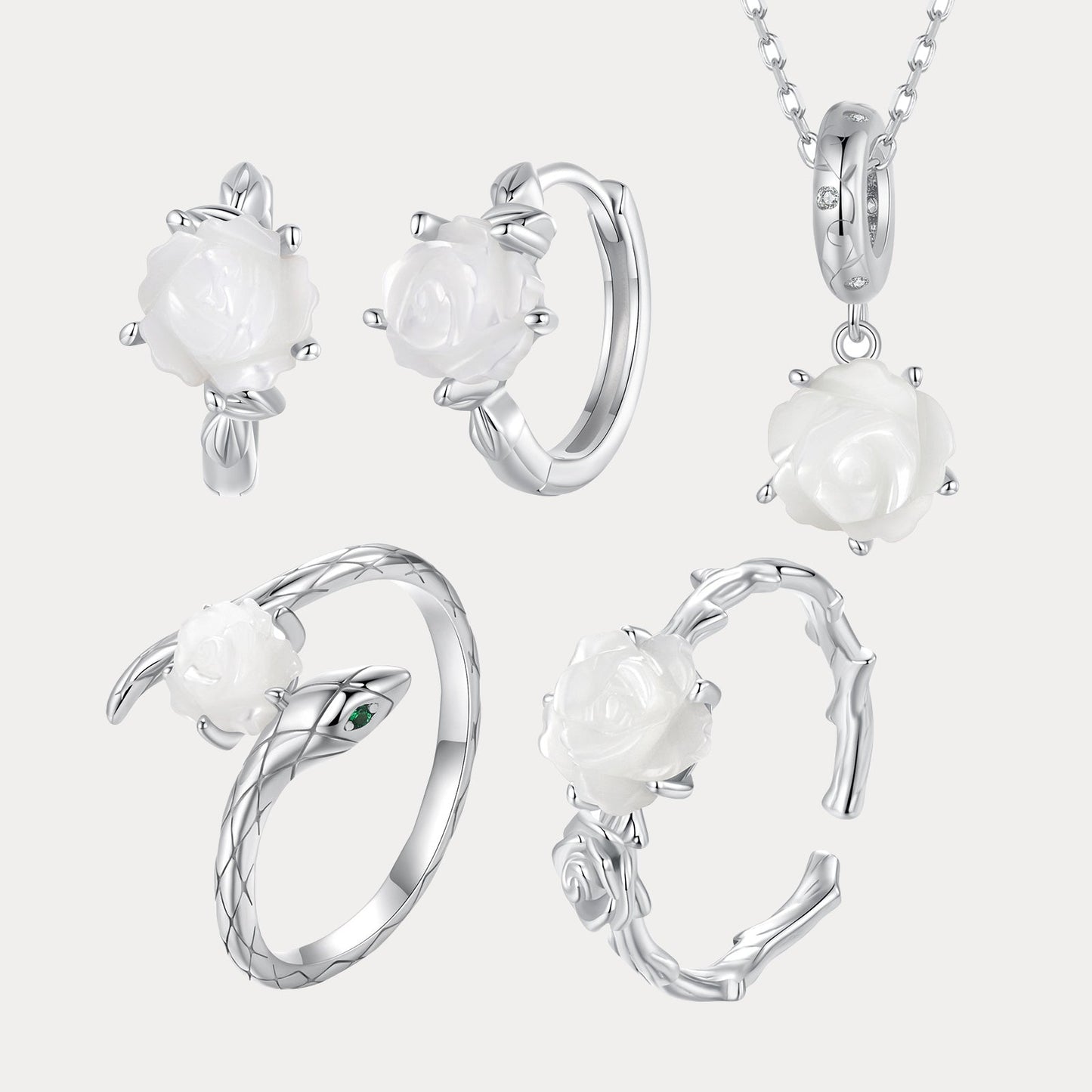 Silver White Rose Earrings