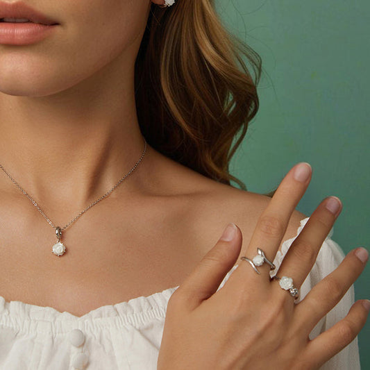 Silver White Rose Necklace
