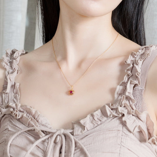 Round Ruby Pendant Necklace