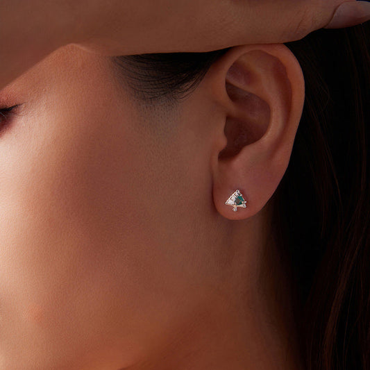 Silver Christmas Tree Stud Earrings