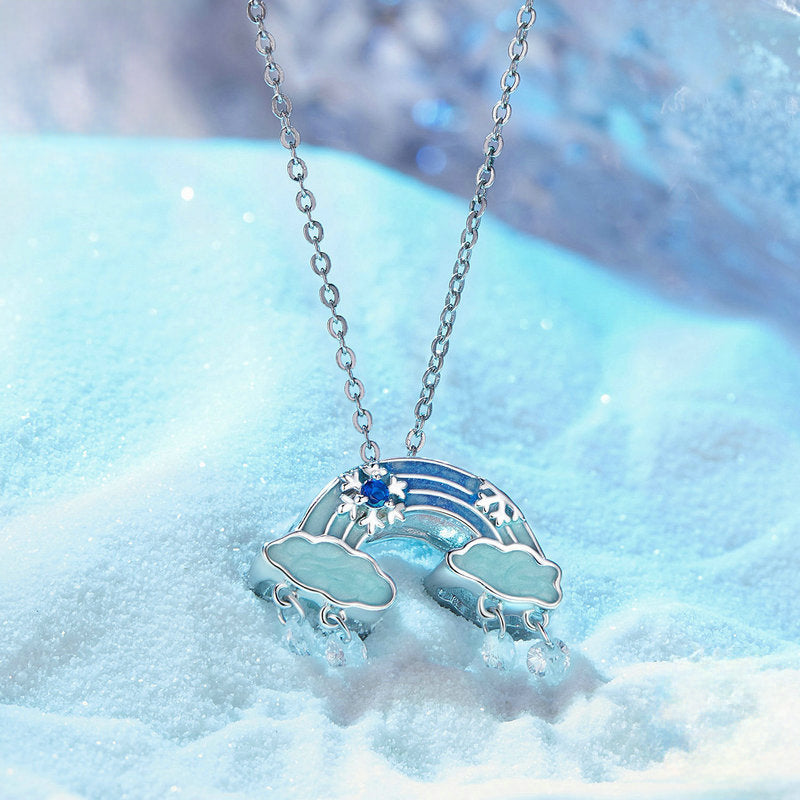 Silver Snowflake Rainbow Necklace