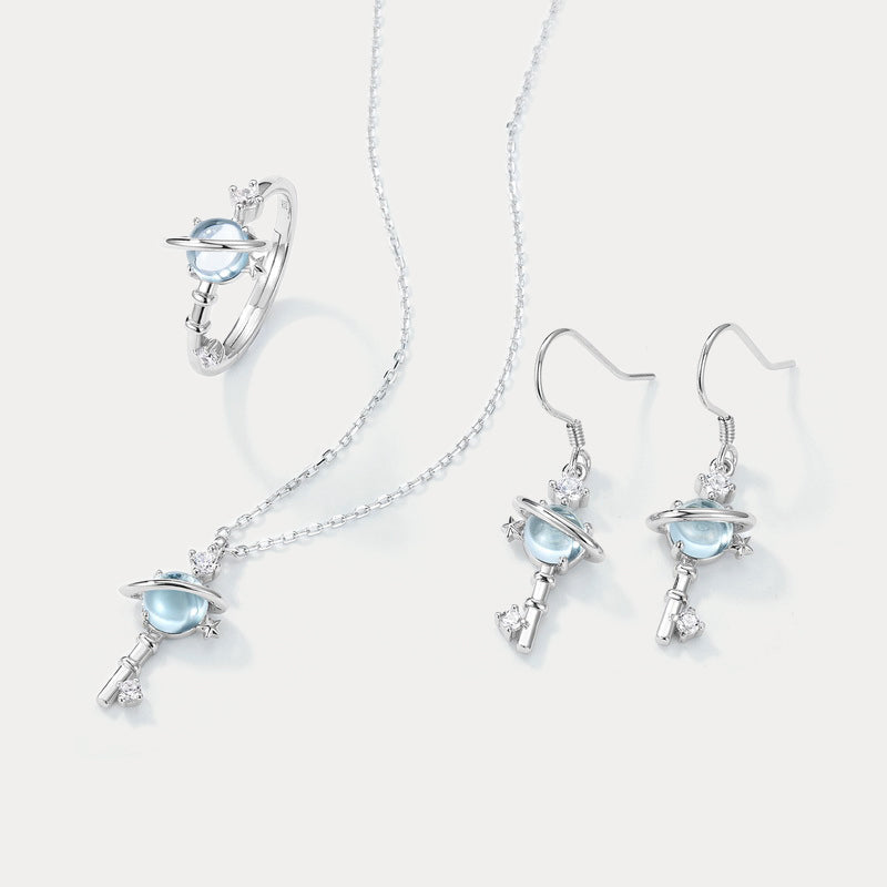 Saturn Halo Topaz Earrings