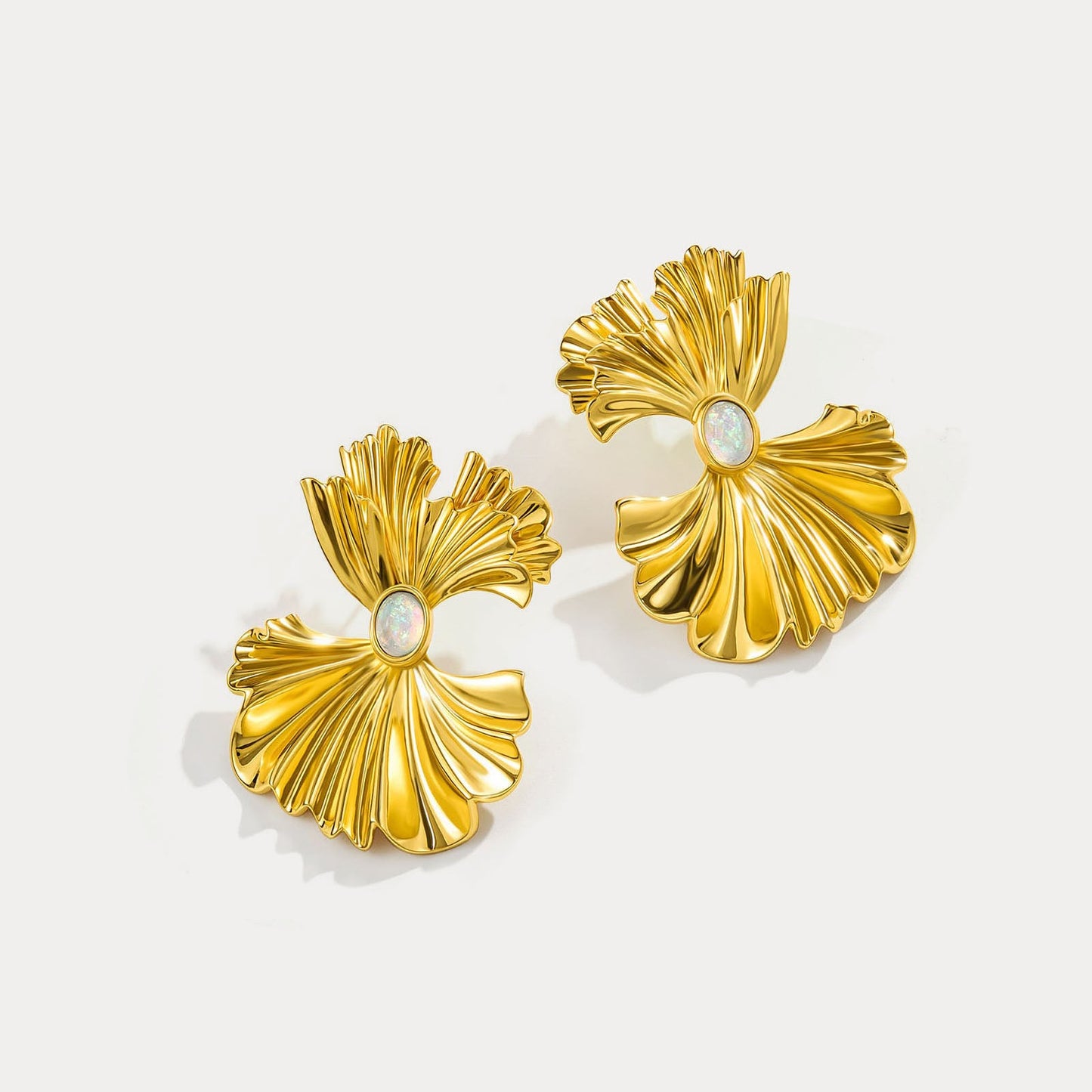 Ginkgo leaf Opal Earrings