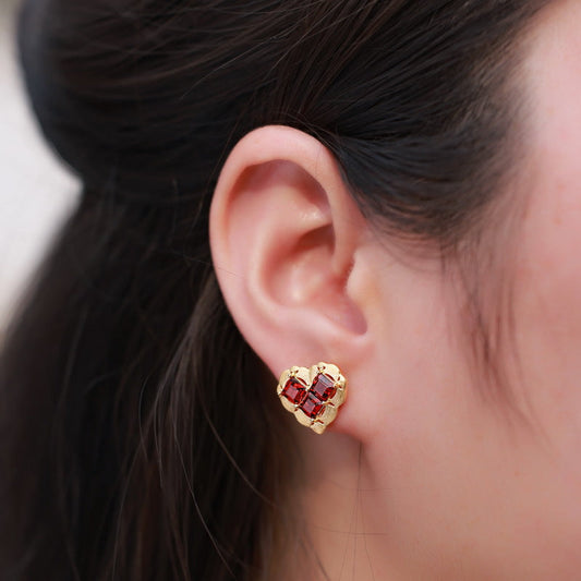 Heart Garnet Earrings