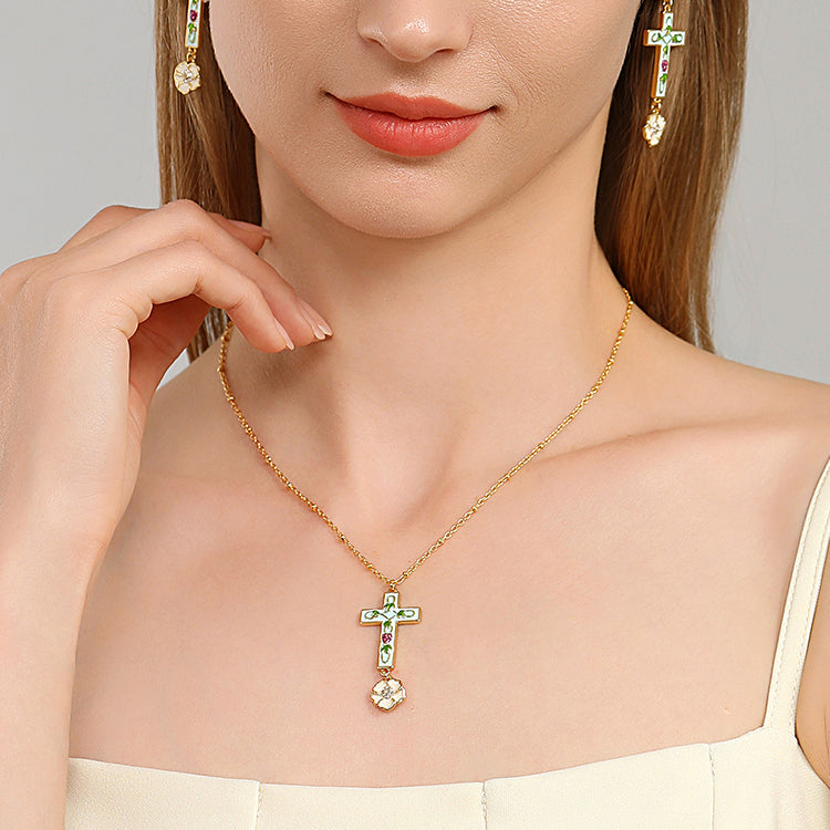 Grape Flower Cross Necklace