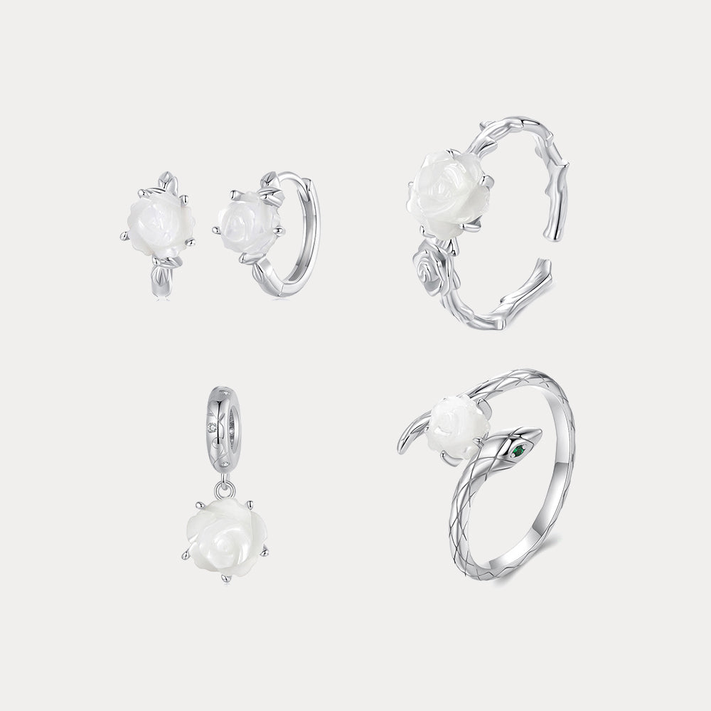 Silver White Rose Necklace