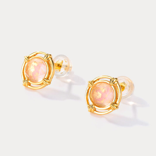 Pink Round Crystal Earrings