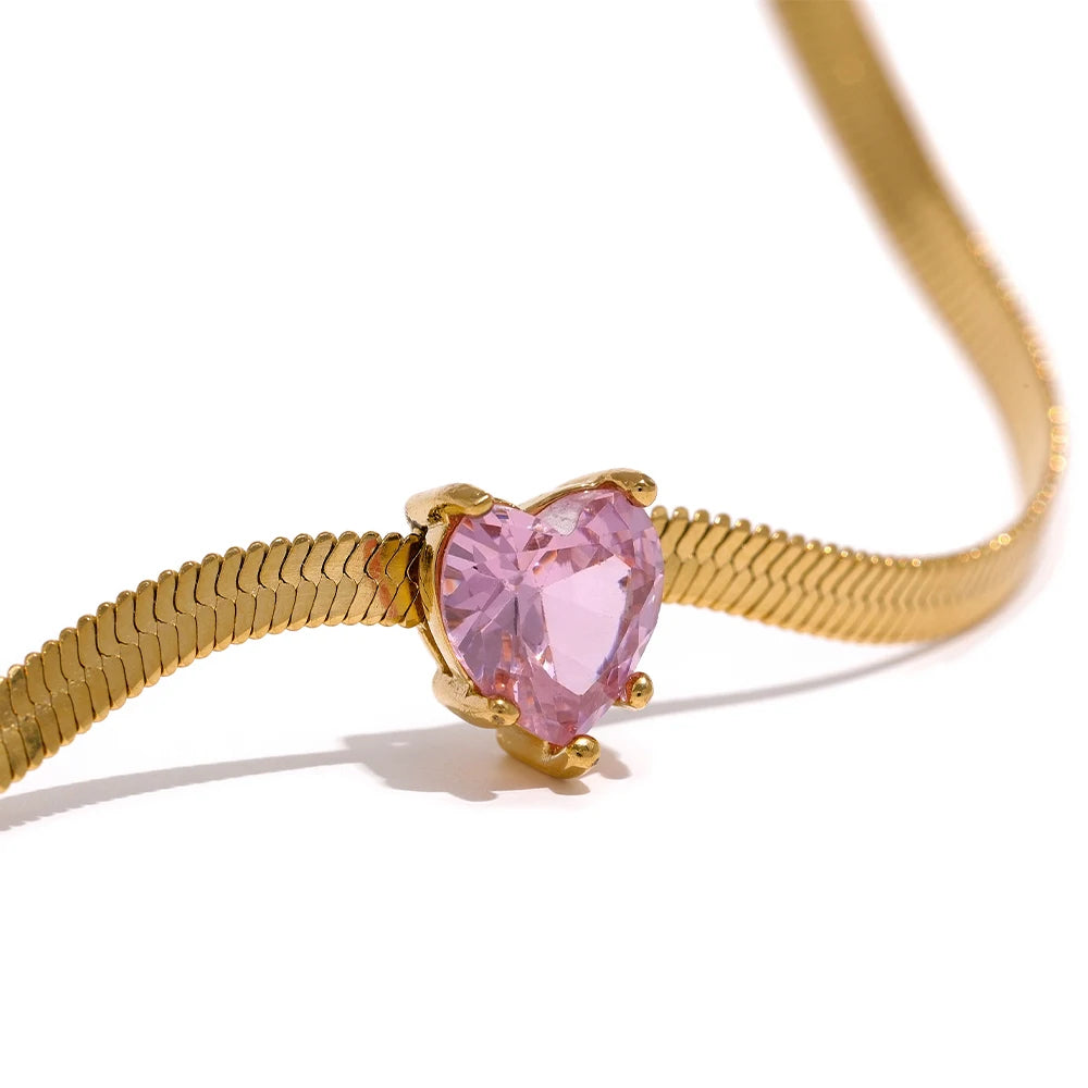Nova Glow - Heart Crystal Herringbone Chain Necklace