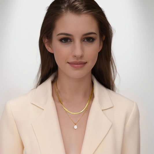 Pure Essence- Pearl Double Layer Gold Necklace