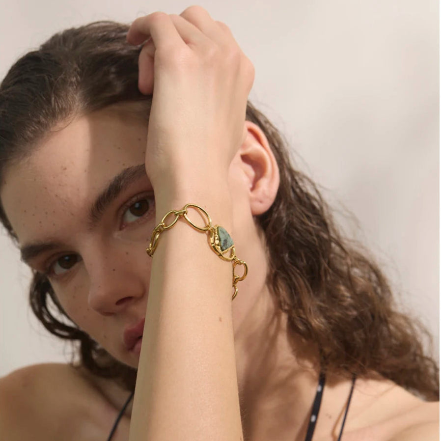 Positive Thinking - Green Jasper Gold Bracelet