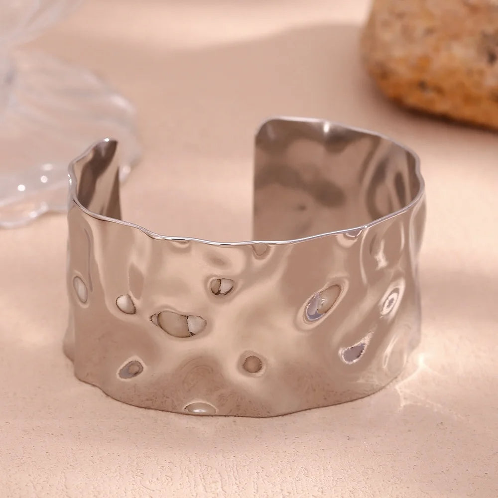 Waves of Light Textured Wide Cuff Gold/Silver