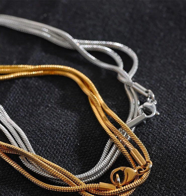 Luster Cascade: Gold Long Chain Layered Necklace