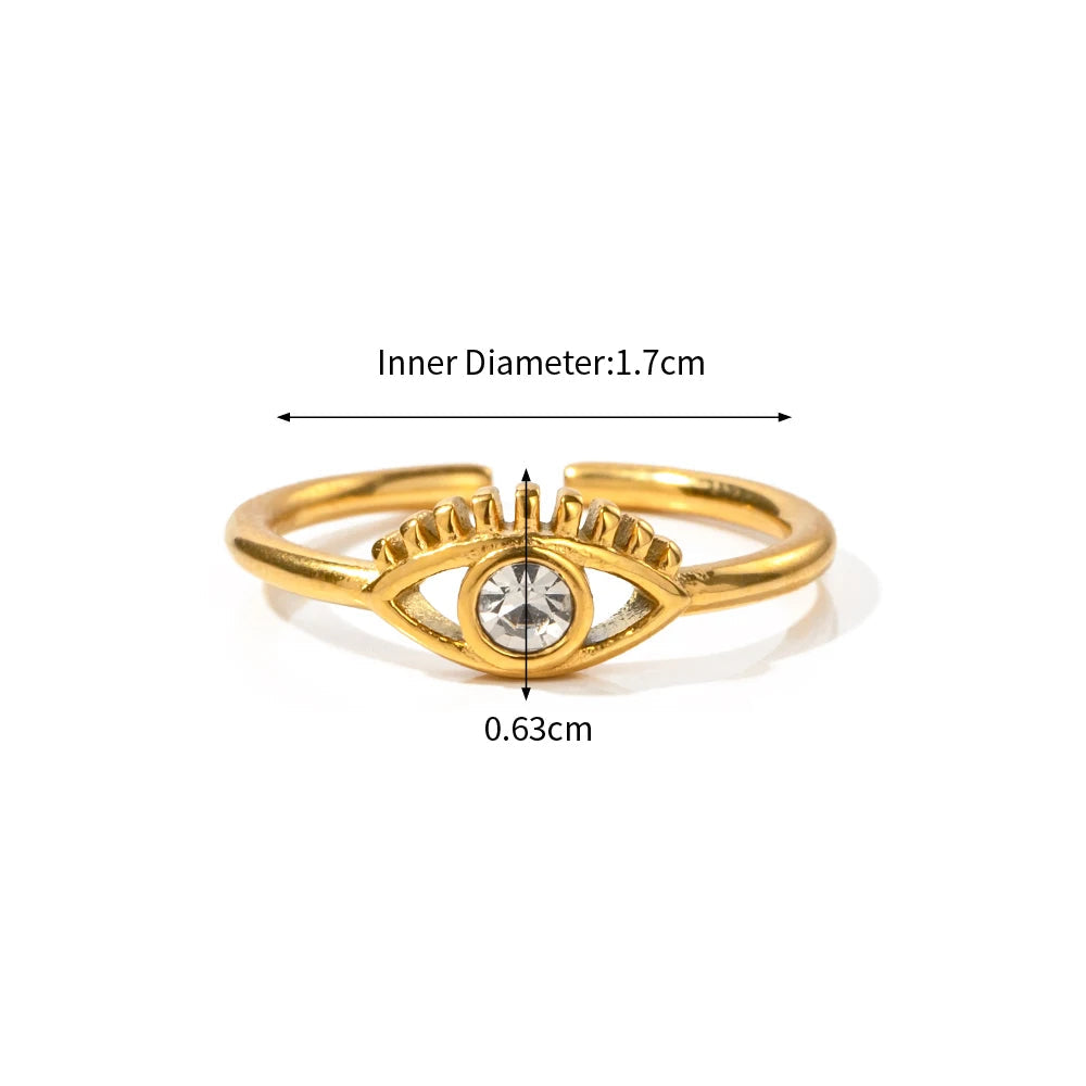 Evil Eye Gold Adjustable Ring with Crystal