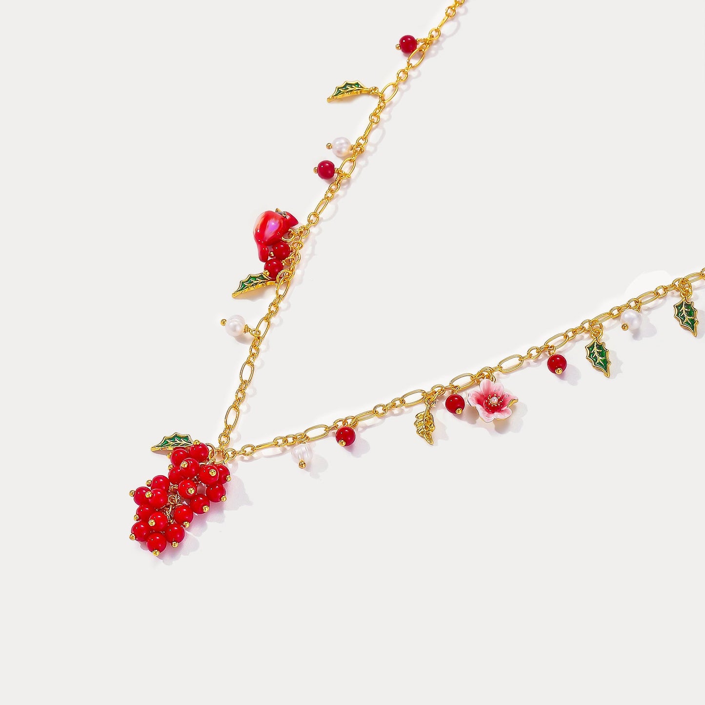 Cranberry & Cardinals Charm Necklace