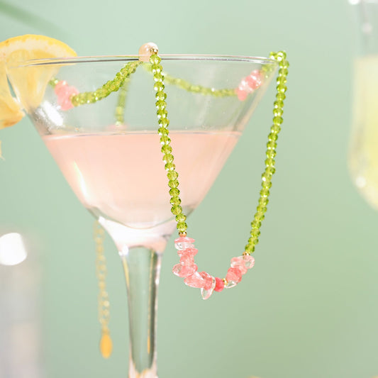 Rose Quartz and Peridot Beaded Necklace
