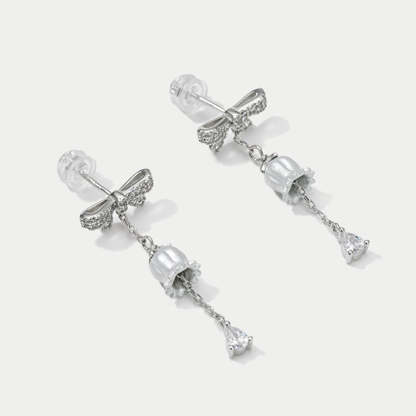 Lily Of The Valley Bow Silver Earrings