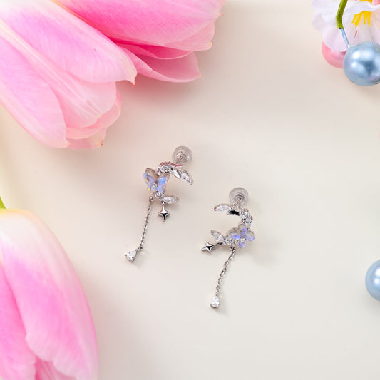 Flower and Butterfly Silver Earrings