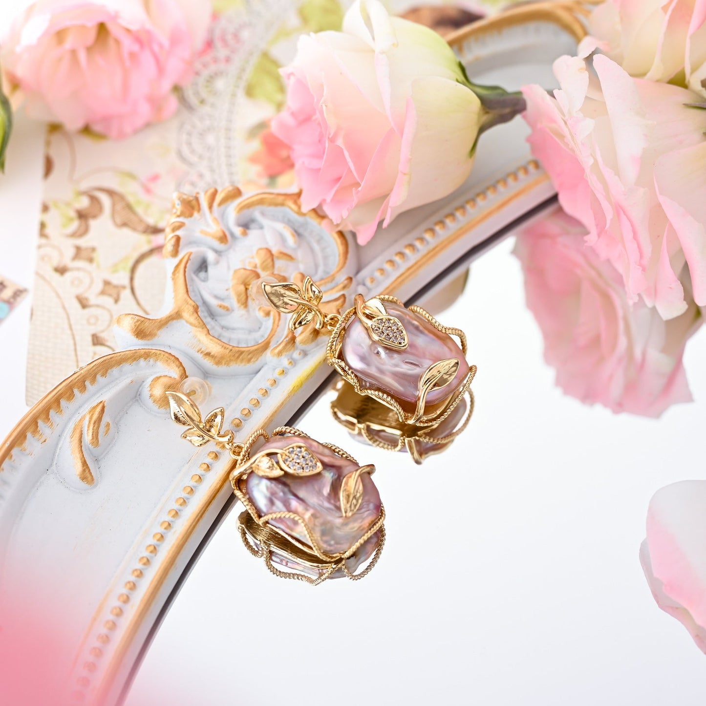 Leaf Baroque Pearl Earrings