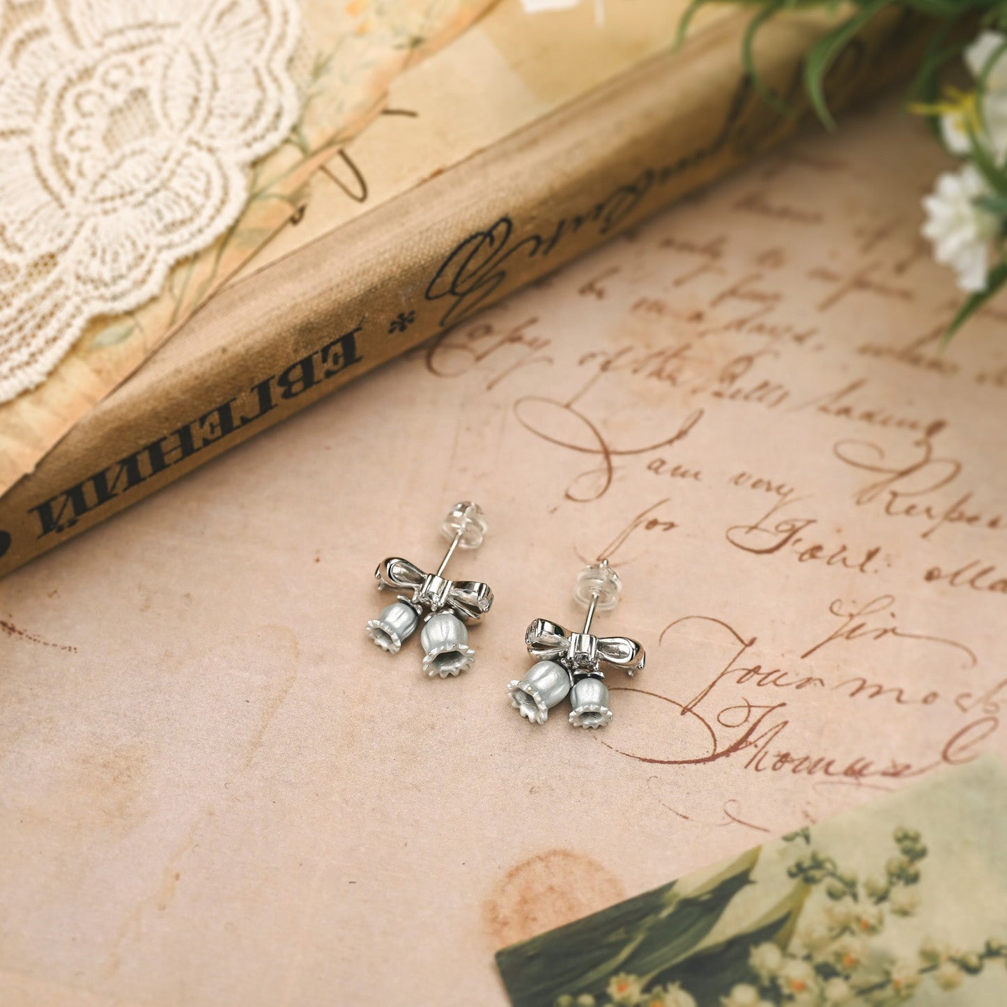 Lily Of The Valley Bow Silver Earrings