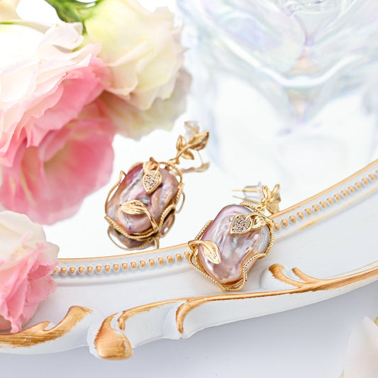 Leaf Baroque Pearl Earrings