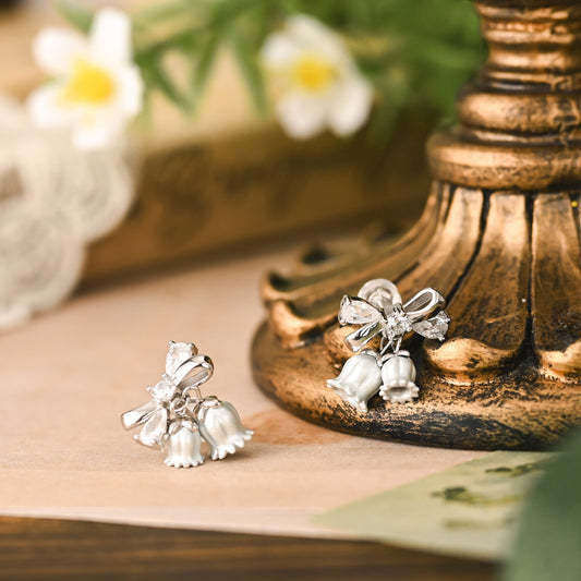 Lily Of The Valley Bow Silver Earrings