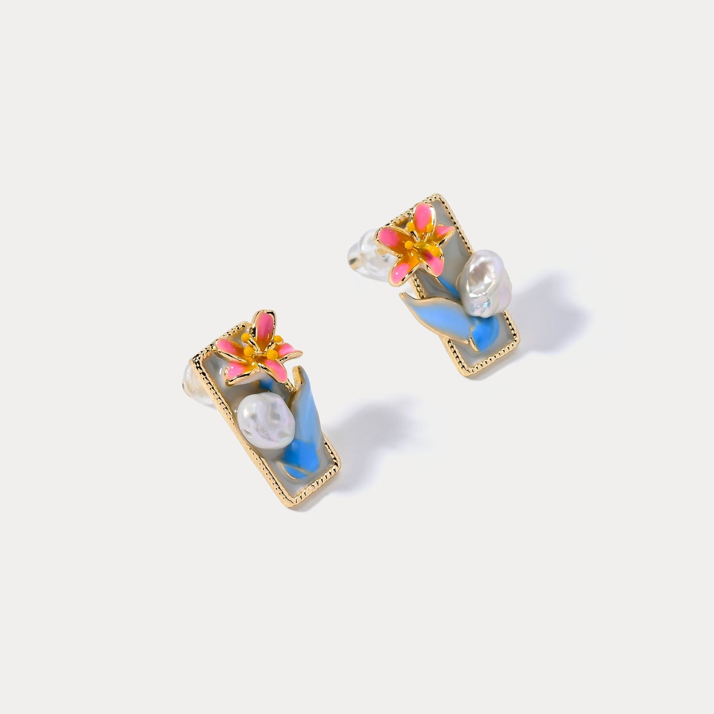 Oil Painting Flower Pearl Earrings