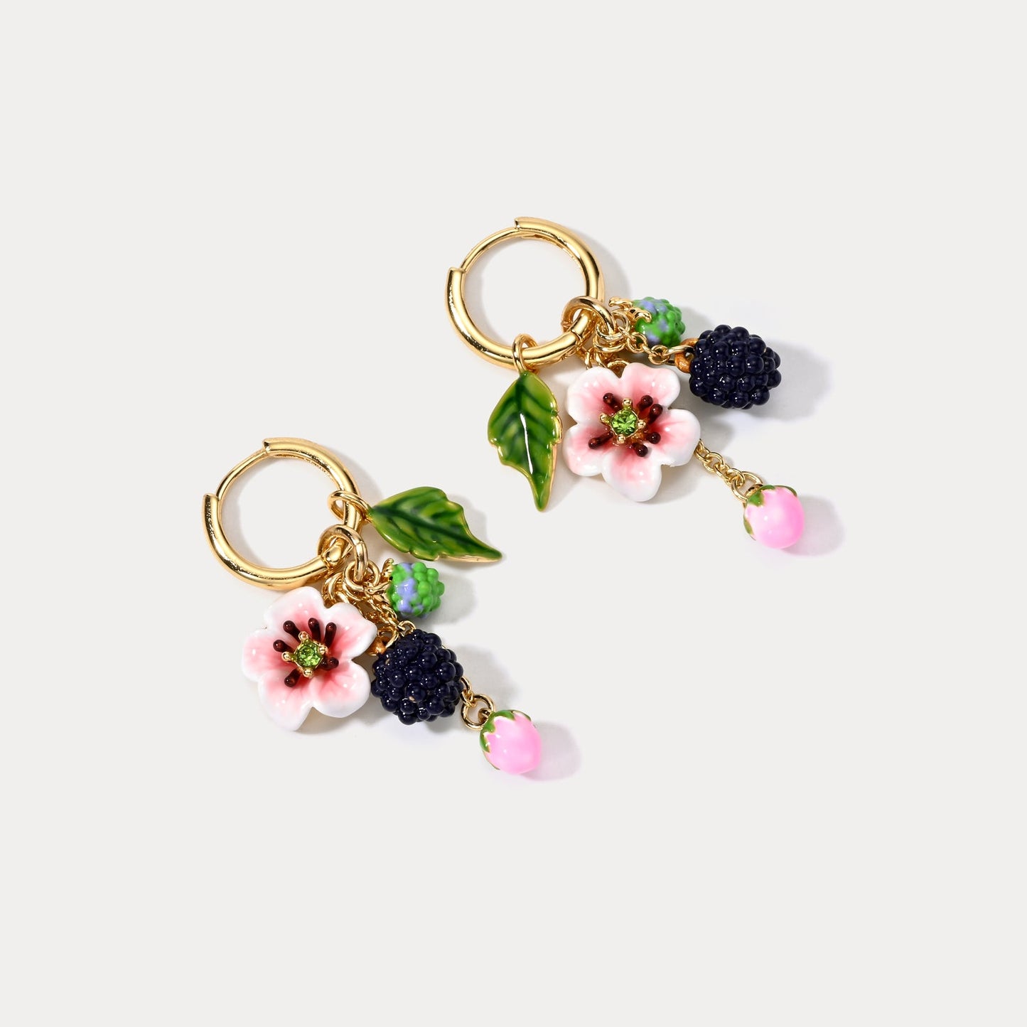 Blackberry Flower Enamel Earrings