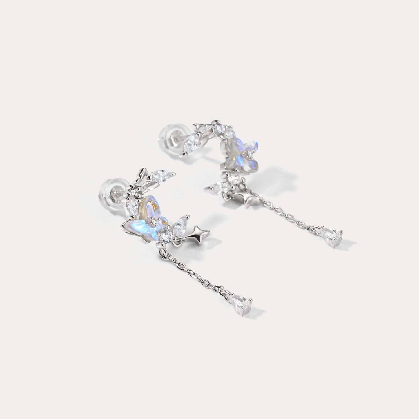 Flower and Butterfly Silver Earrings