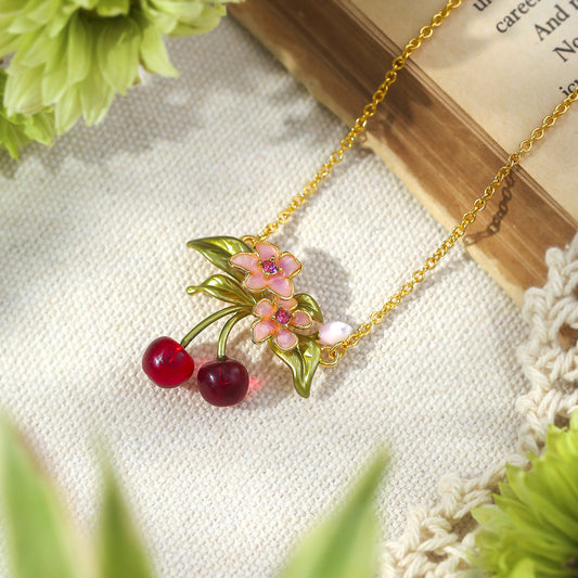 Gold Flower Cherry Necklace