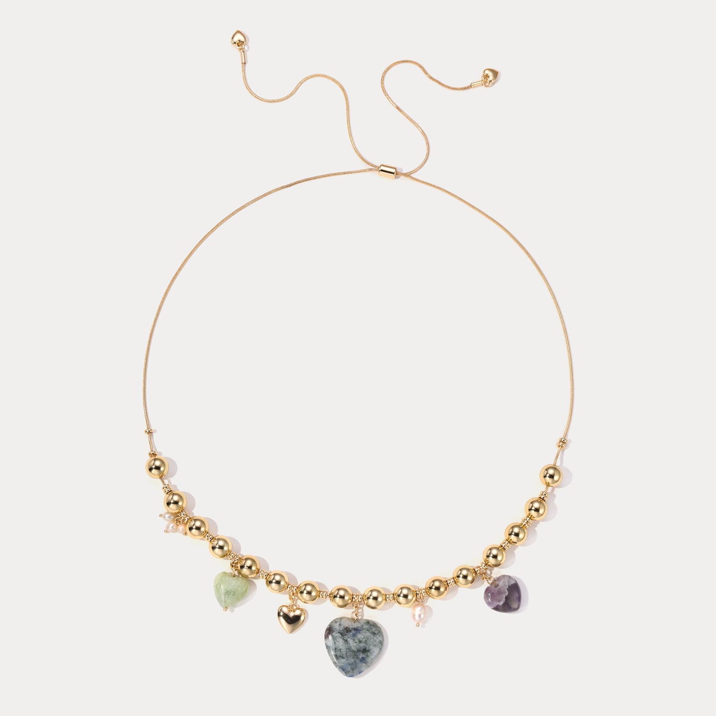 Natural Stone Heart Necklace with Pearl