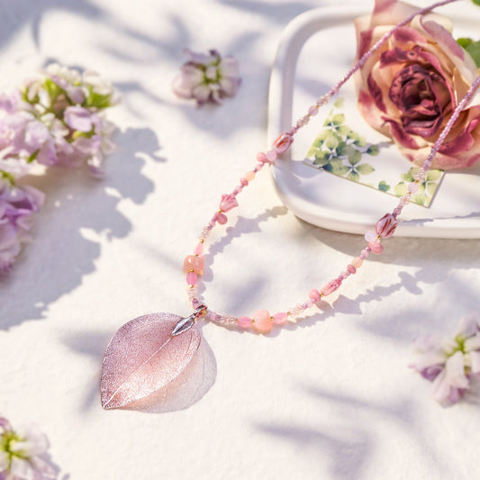 Pink Leaf Bead Necklace