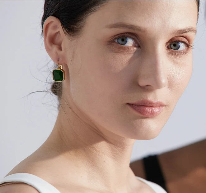 Devoted - Gold Earrings with Green Agate