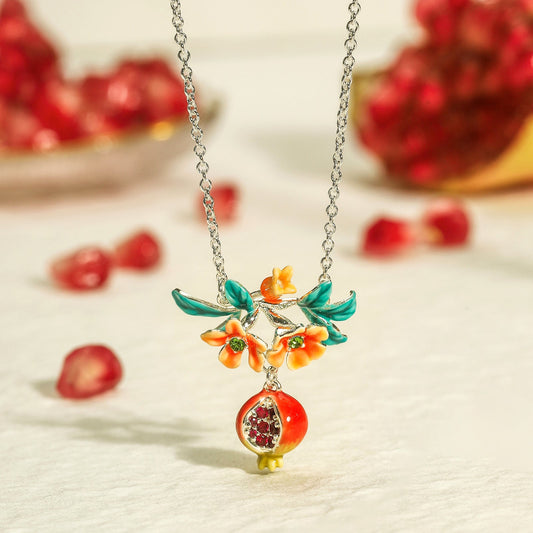 Sliver Pomegranate Flower Necklace