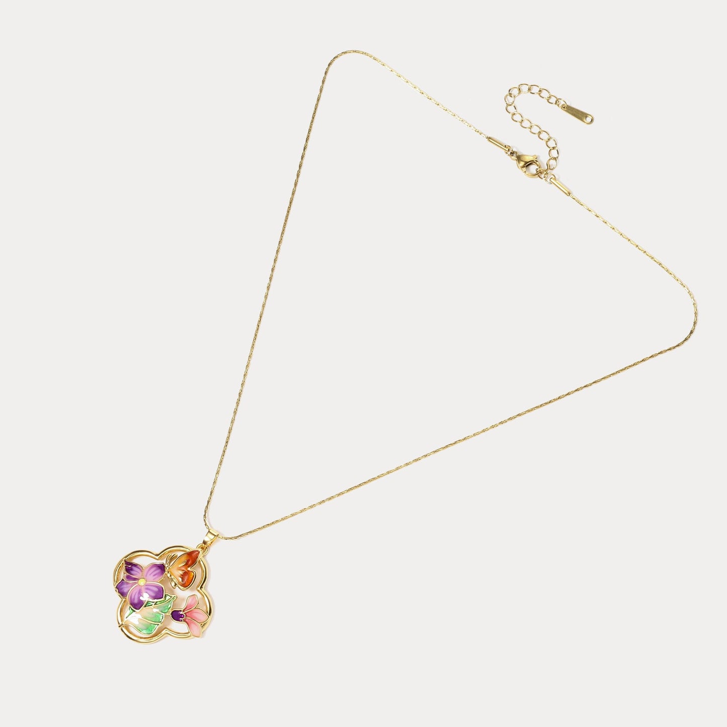 Vintage Garden Butterfly Oil Painting Necklace