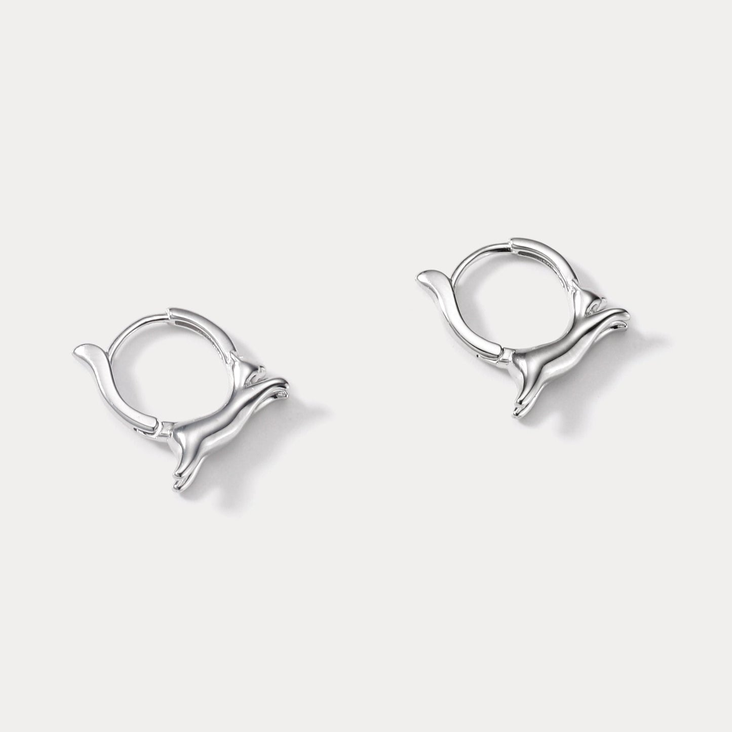 Silver Darting Cat Earrings