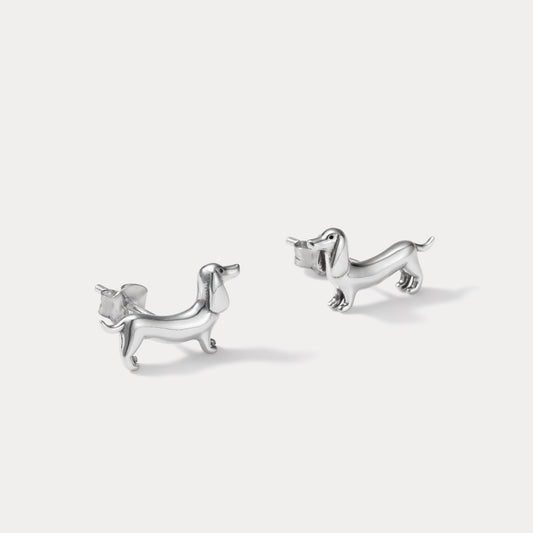 Silver Dachshund Earrings