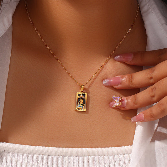 The Star - Tarot card Dainty 18k | Silver Necklace with Black Enamel