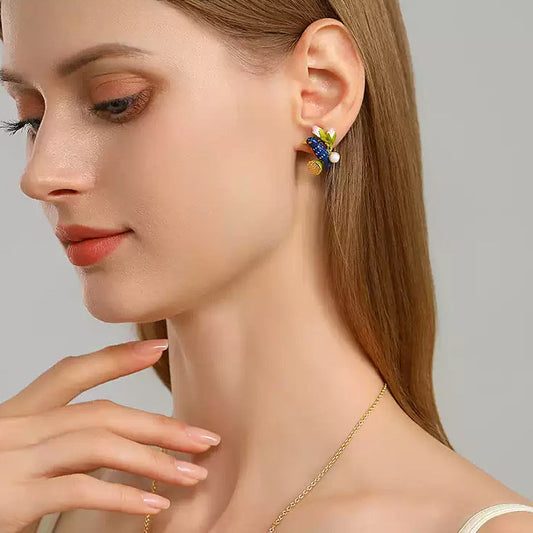 Lotus Kingfisher Enamel Earrings