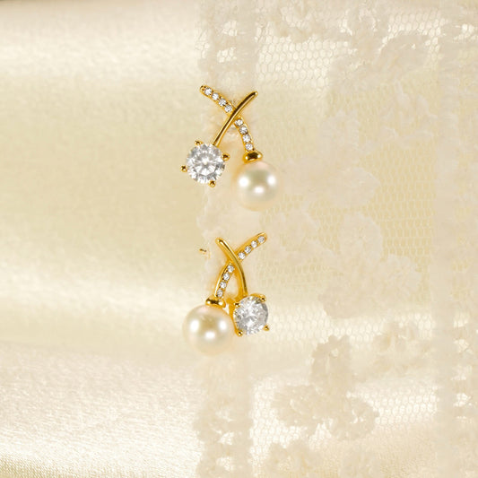 Gold Cherry Pearl Earrings