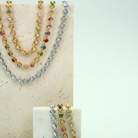 Lumière - Colourful Round Bezel Gold Necklace