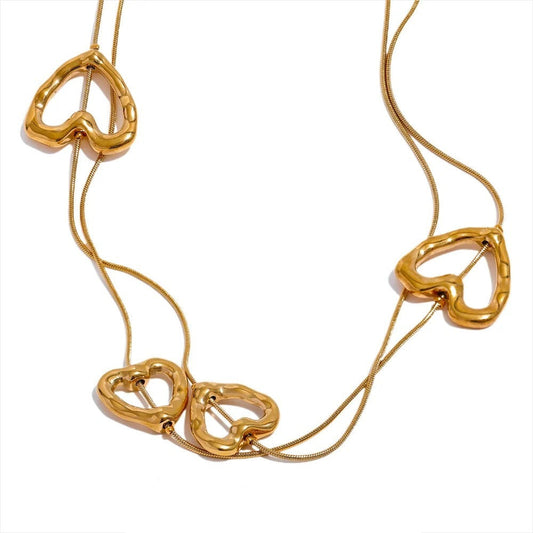 Eternal Devotion: Gold Hammered Heart Long Necklace