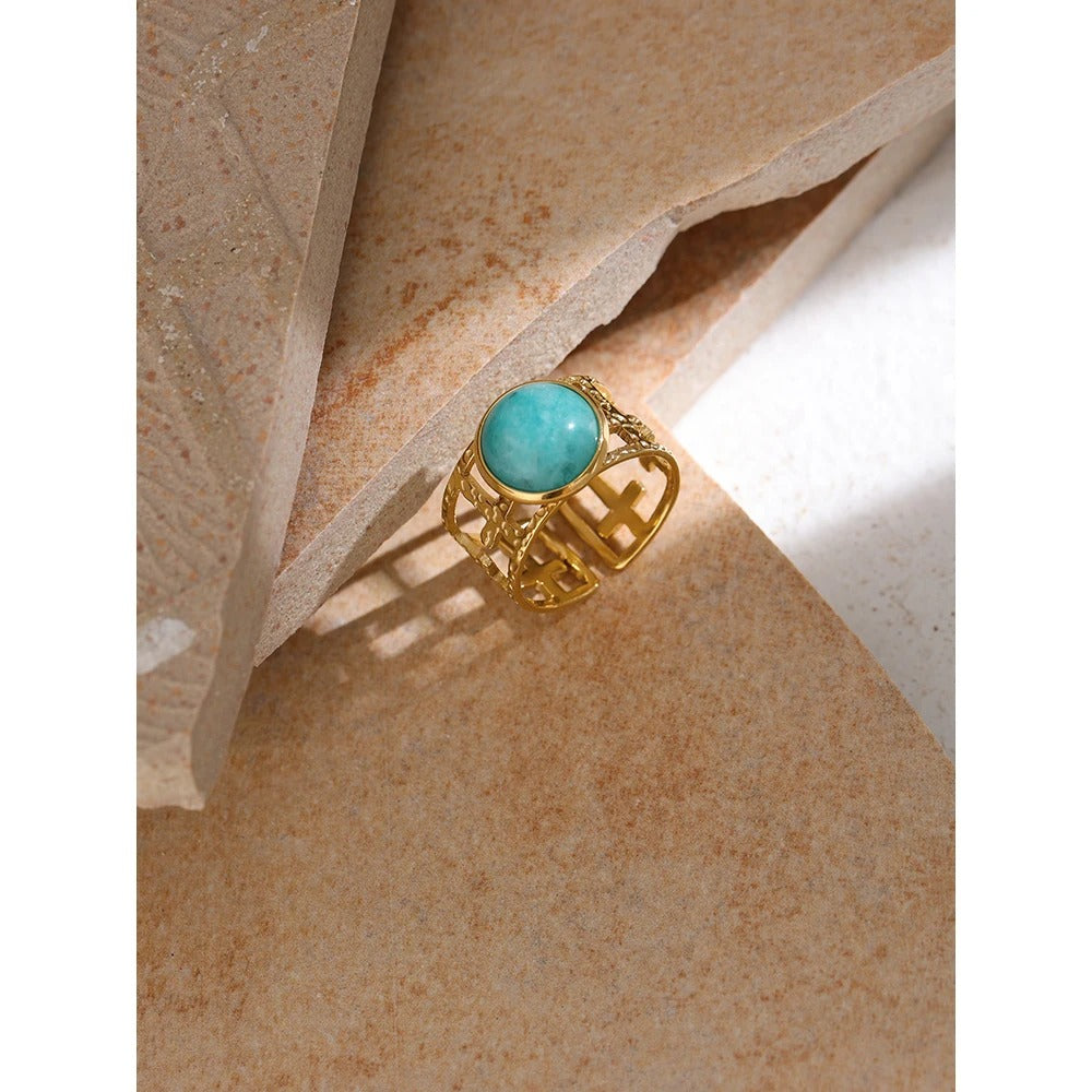 Energy - Gold Open Ring with Amazonite
