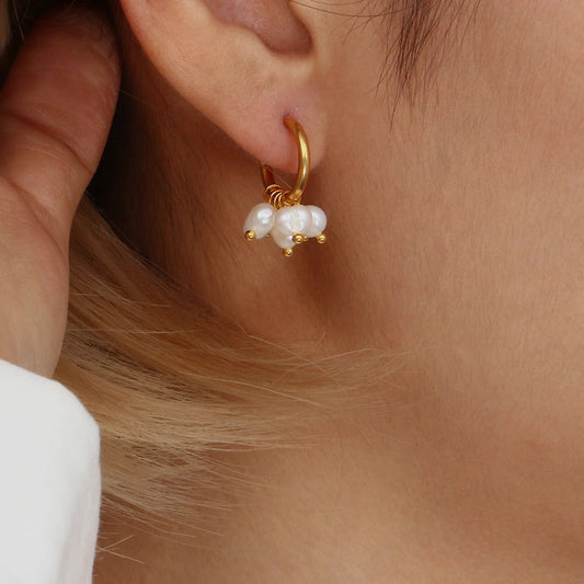 Gold Hoop Earrings with Pearls