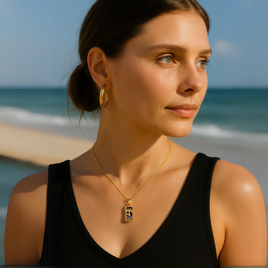 Temperance - Tarot card Dainty 18k Necklace with Black Enamel