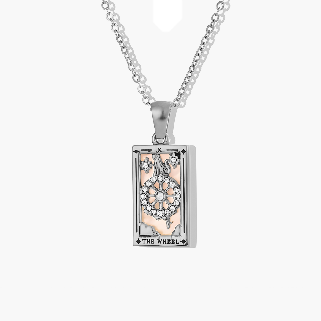 The Wheel - Tarot card Dainty 18k | Silver Necklace with Mother of Pearl