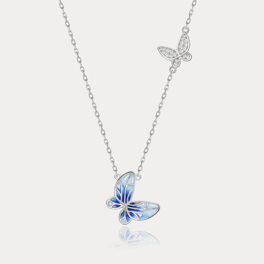 Azure Butterfly Silver Necklace
