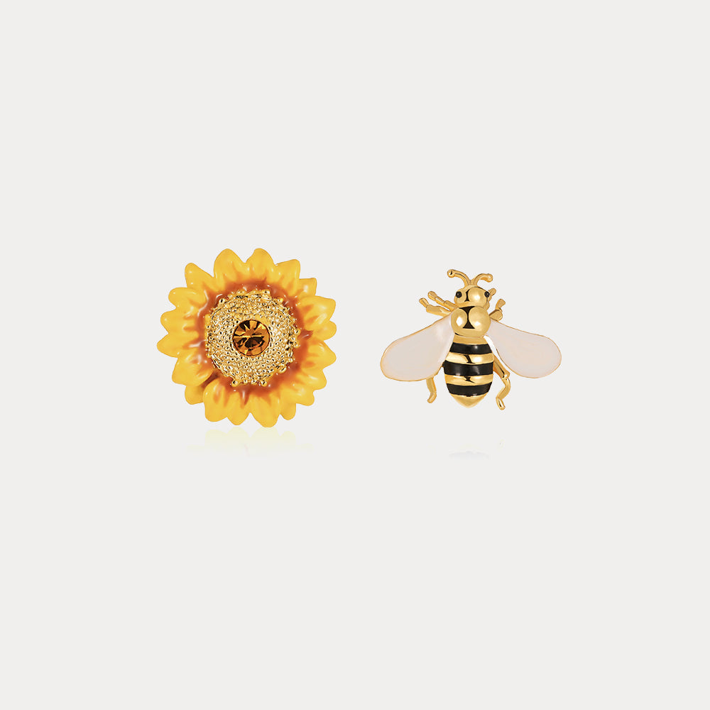 Sunflower & Bee Stud Earrings
