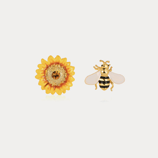 Sunflower & Bee Stud Earrings