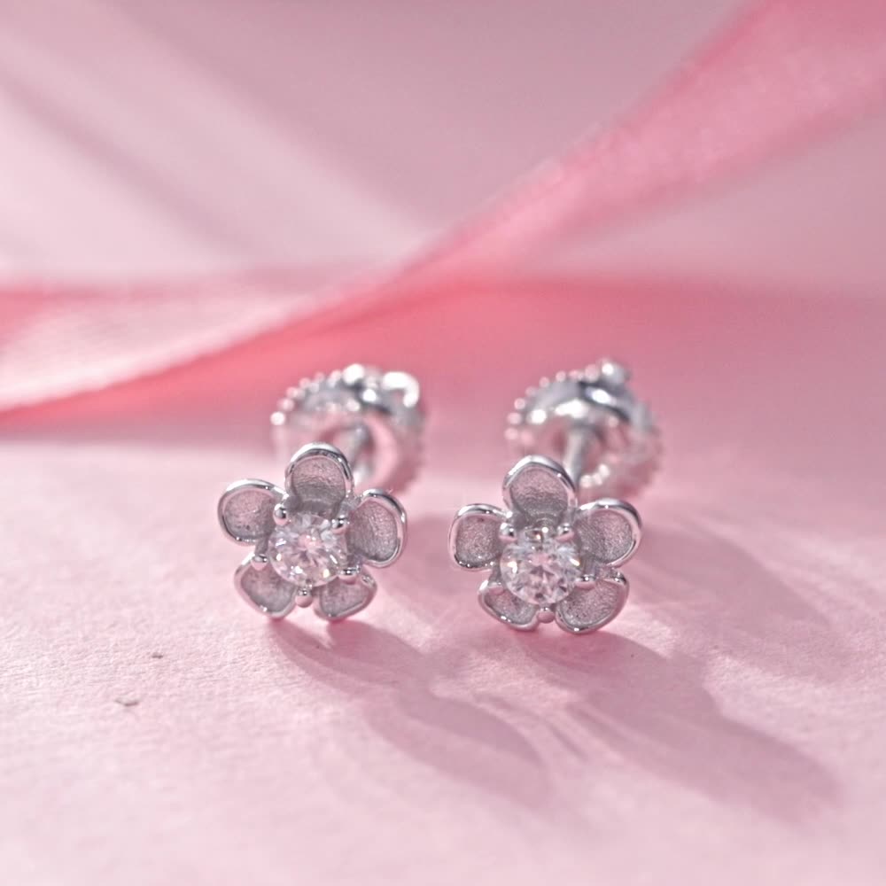 Silver Moissanite Flower Stud Earrings