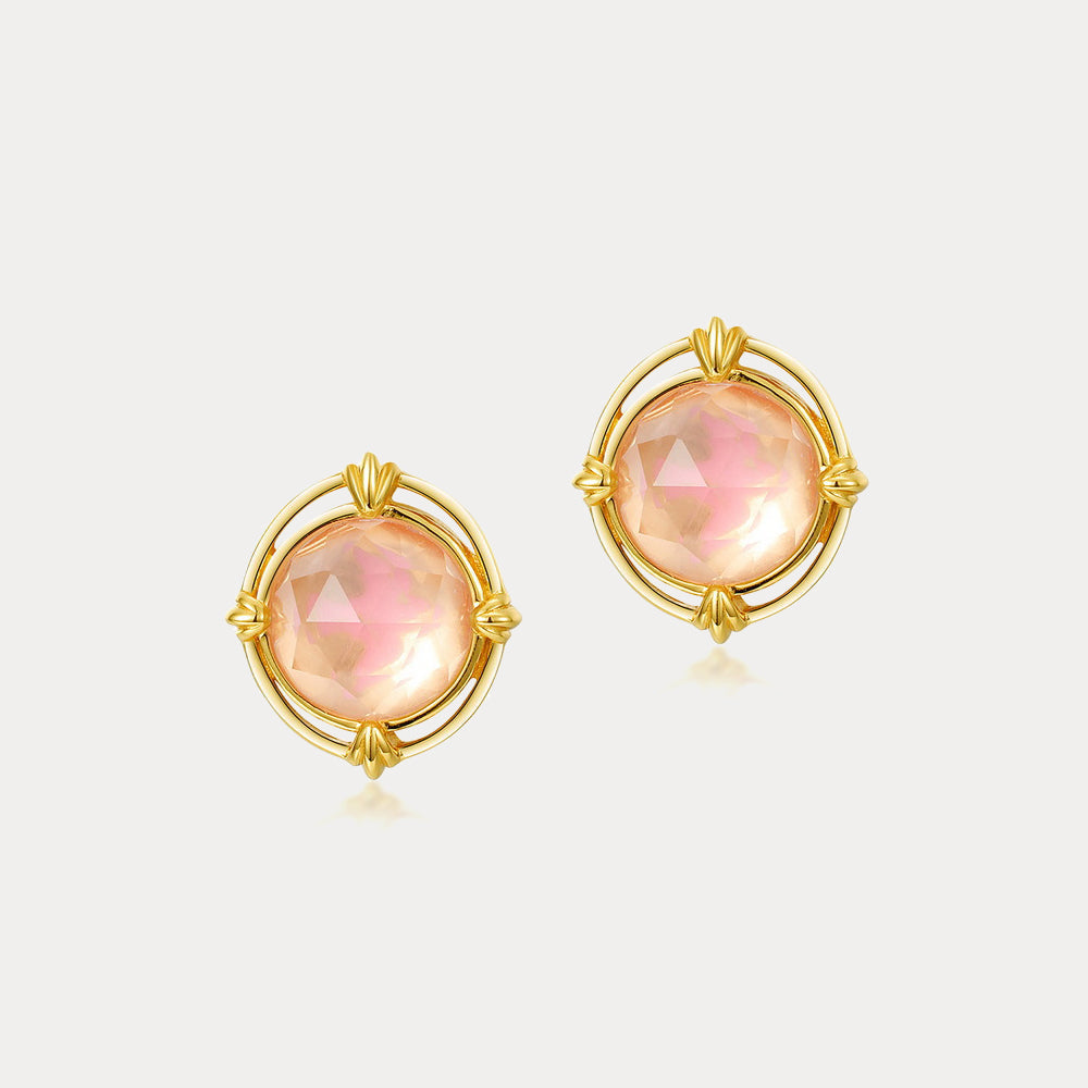 Pink Round Crystal Earrings